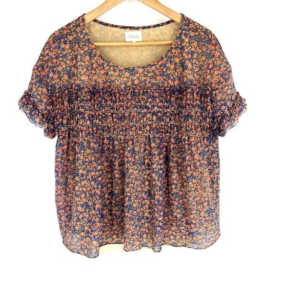 Anthropologie Deletta Top Size Small Pink Robyn Smocked Floral Print Blouse Y2K - Picture 1 of 8